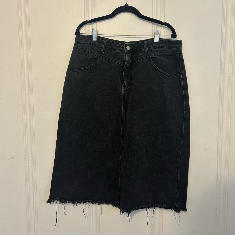 Black Denim Skirt with rugged hem